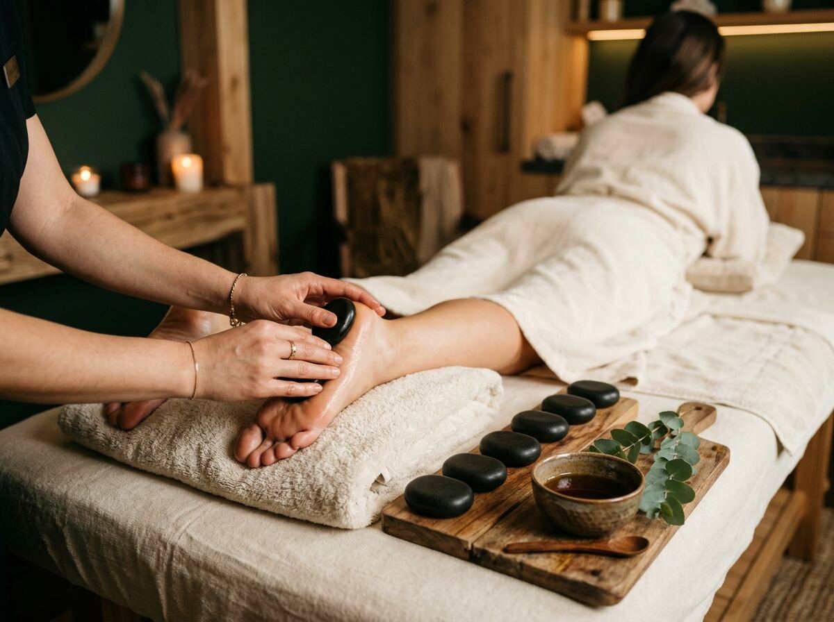 Hot stone essential oil foot massage in La Habra, California