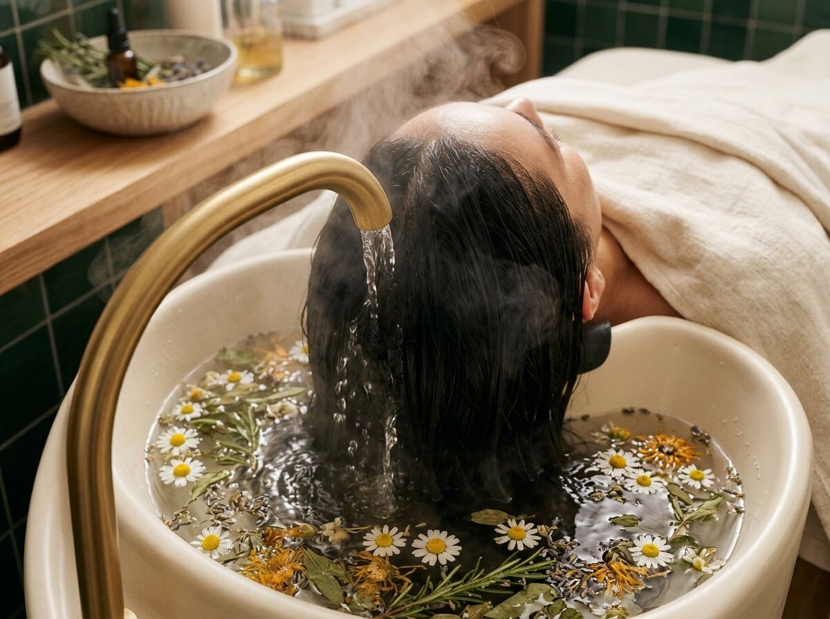 Herbal hair steam waterfall scalp spa treatment in La Habra, CA