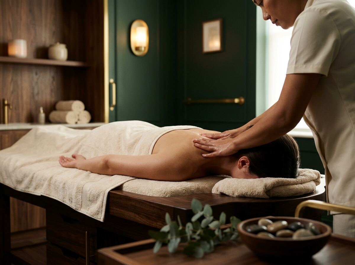 Neck and shoulder massage releasing tension at a La Habra scalp spa